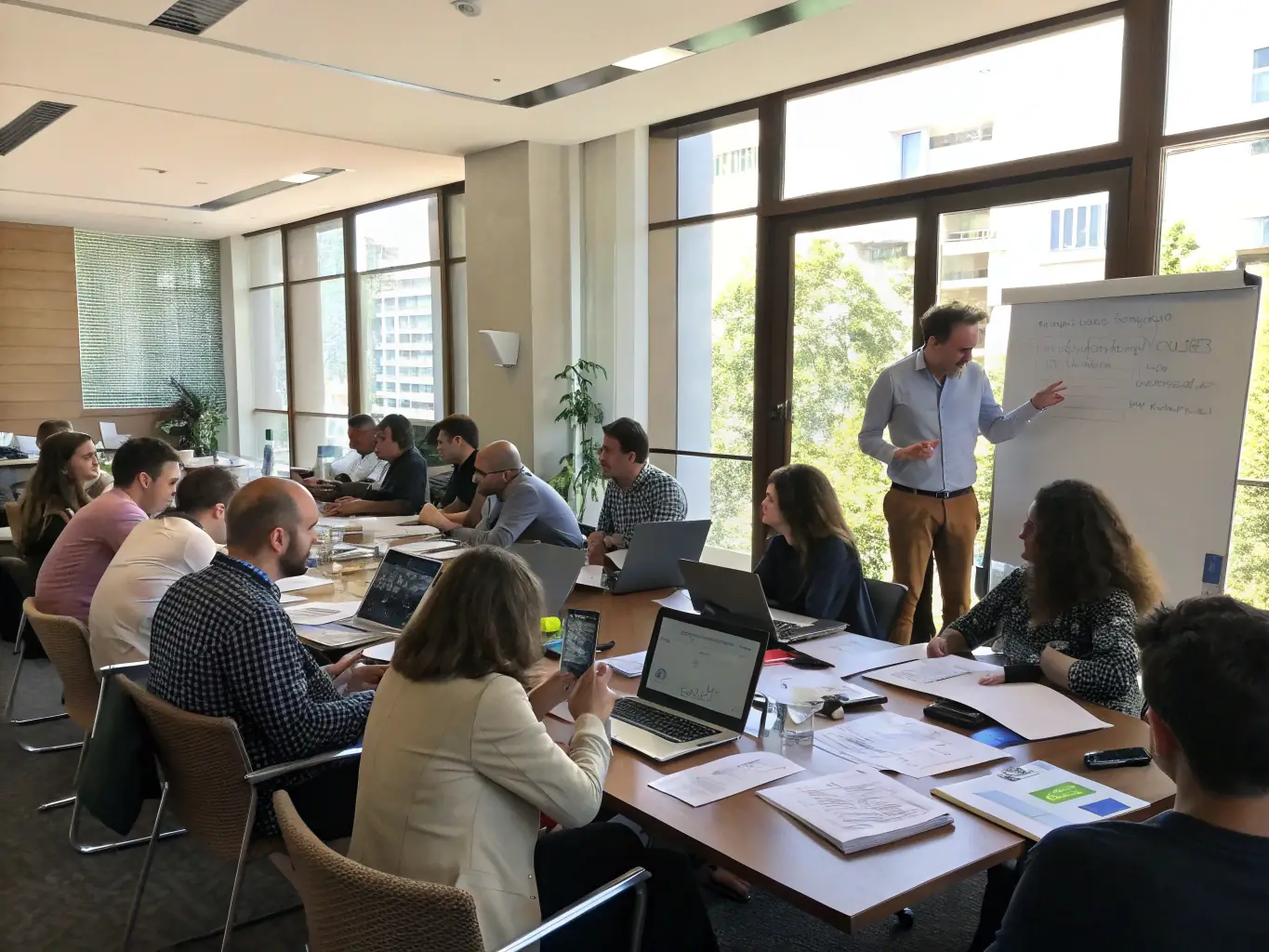 A group of employees participating in a training workshop, actively engaged in learning new skills and techniques to improve their job performance.