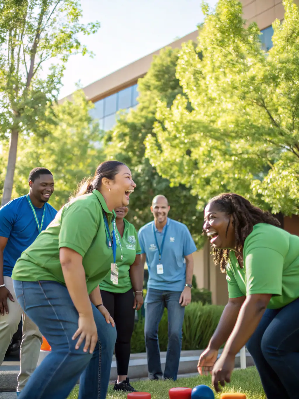 A group of employees participating in a team-building workshop outdoors, representing organizational development and HR solutions.