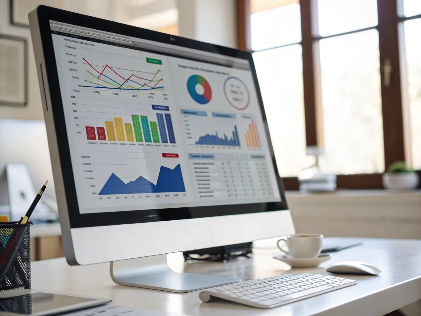 A screenshot of a digital dashboard displaying organizational metrics and progress charts, illustrating tech solutions for goal measurement.
