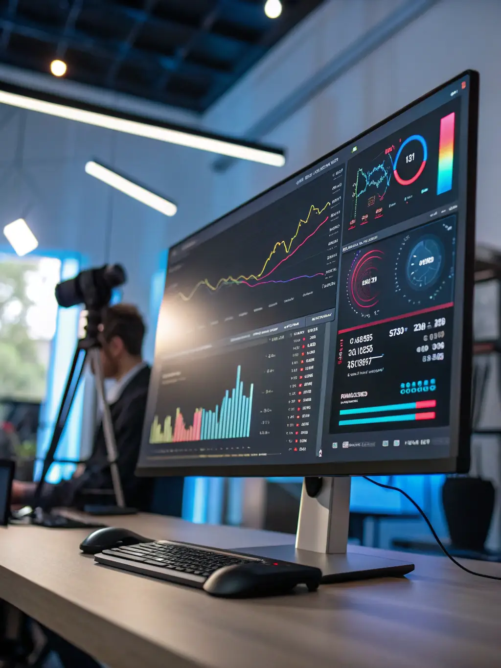 A clean, modern dashboard interface displaying key performance indicators (KPIs) with interactive charts and graphs, used for tracking progress towards organizational goals at Carrera Lee Enterprises, Inc.